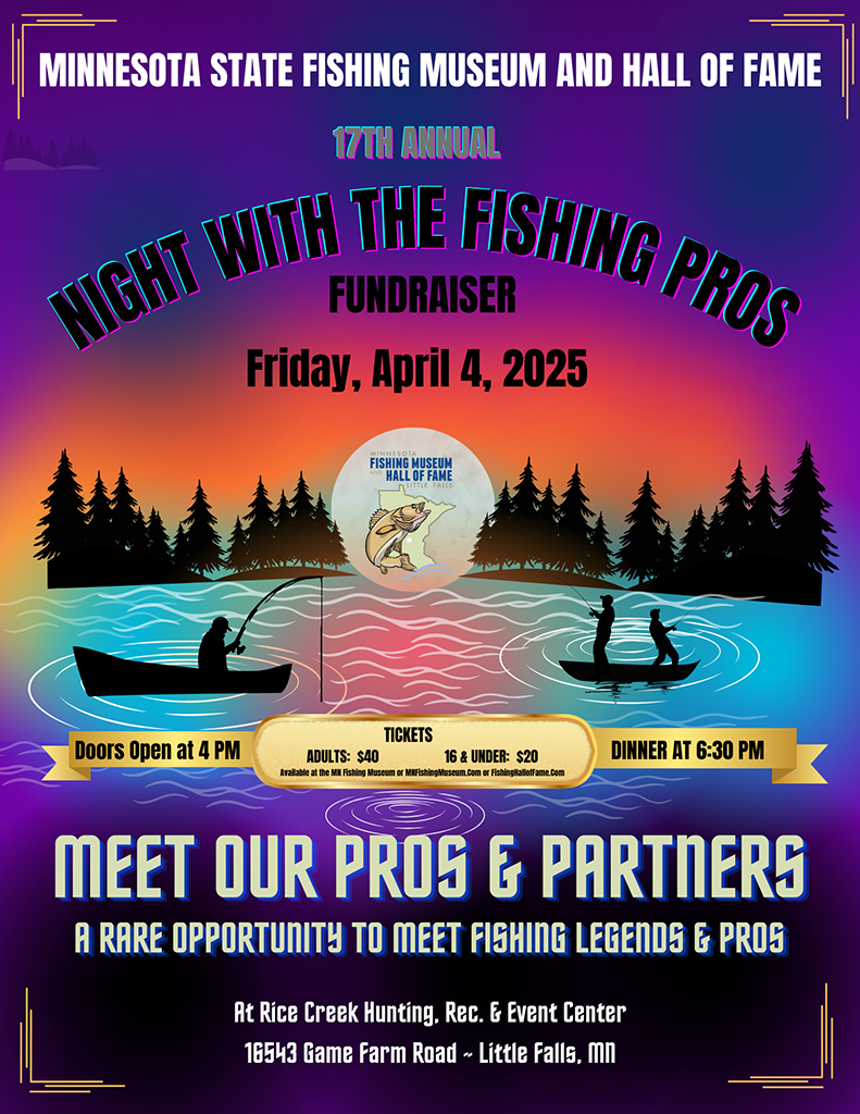 image of poster promoting the Minnesota Fishing Museum Night with the Pros